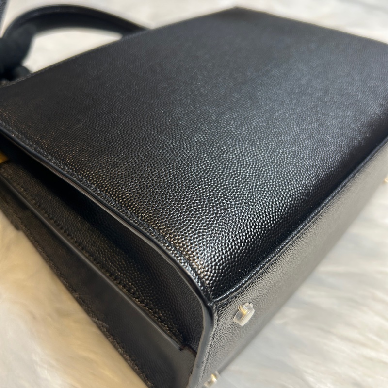 Saint Laurent YSL Cassandra 黑金荔枝紋小牛皮手提斜背包-5