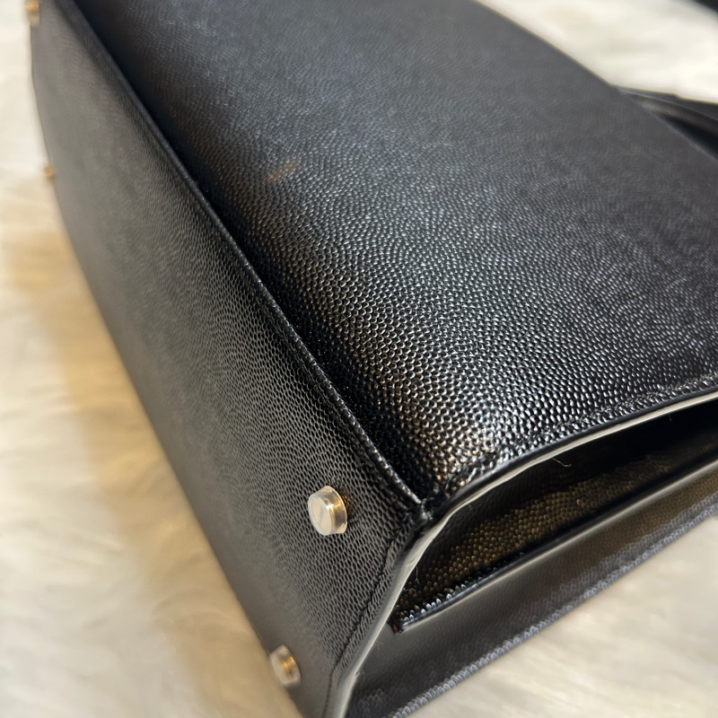 Saint Laurent YSL Cassandra 黑金荔枝紋小牛皮手提斜背包-6