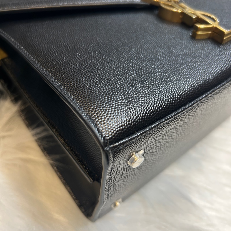 Saint Laurent YSL Cassandra 黑金荔枝紋小牛皮手提斜背包-7