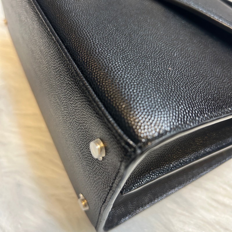 Saint Laurent YSL Cassandra 黑金荔枝紋小牛皮手提斜背包-8