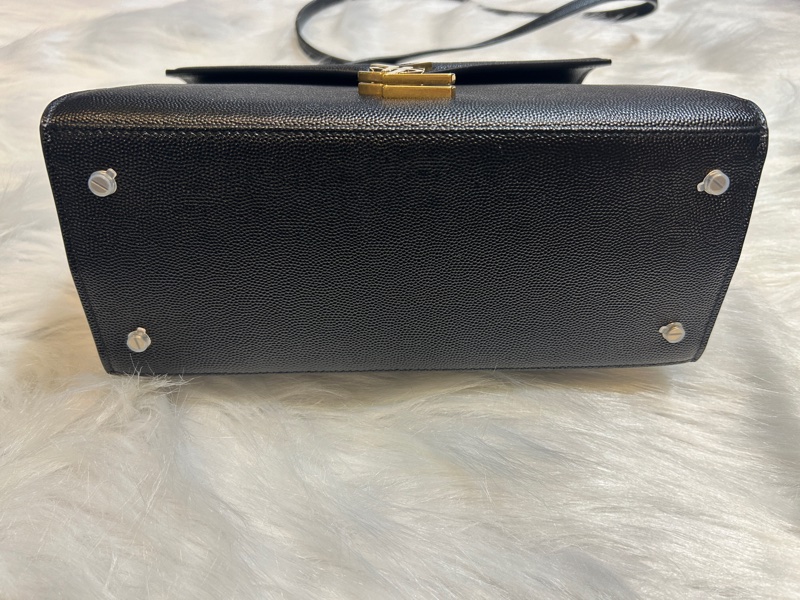 Saint Laurent YSL Cassandra 黑金荔枝紋小牛皮手提斜背包-9