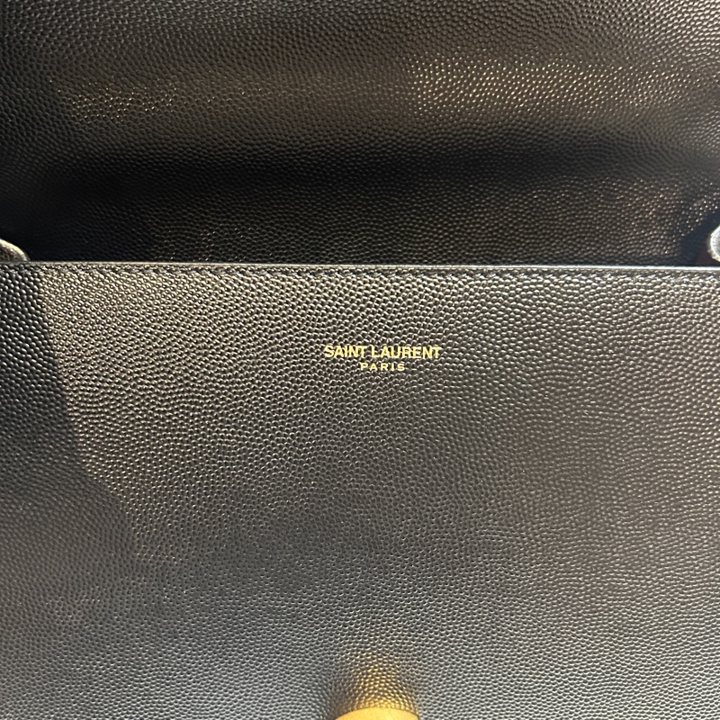 Saint Laurent YSL Cassandra 黑金荔枝紋小牛皮手提斜背包-12