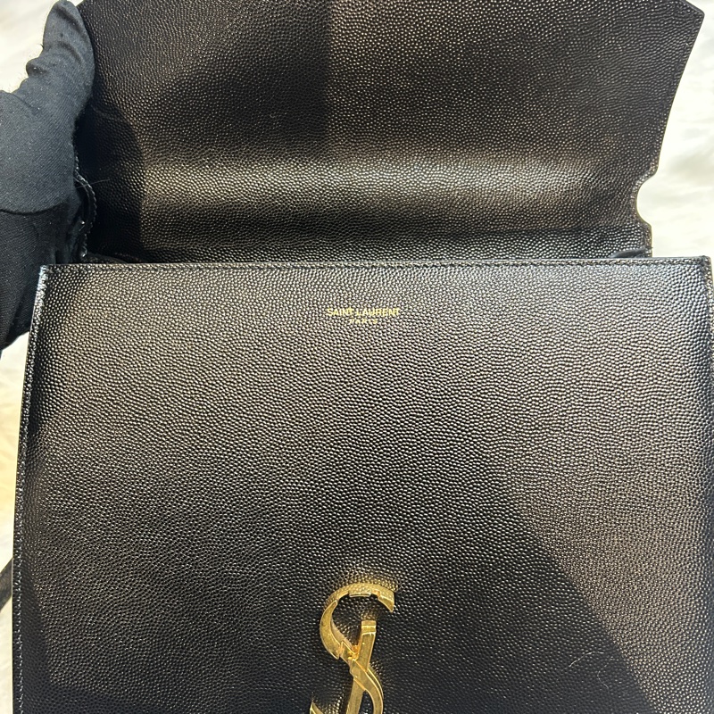 Saint Laurent YSL Cassandra 黑金荔枝紋小牛皮手提斜背包-13