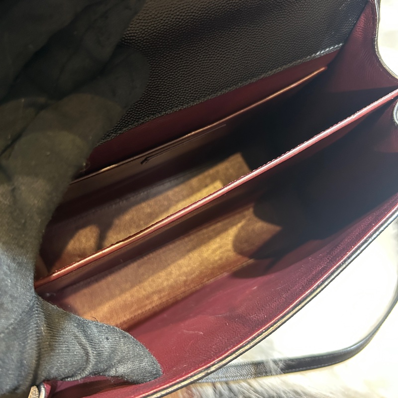 Saint Laurent YSL Cassandra 黑金荔枝紋小牛皮手提斜背包-14