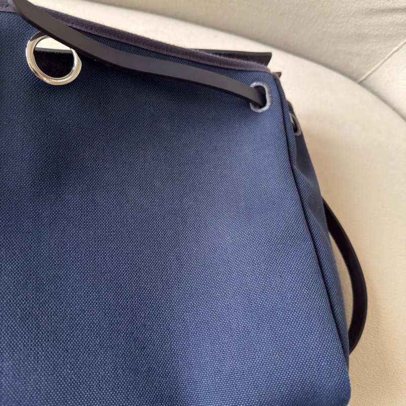 Hermes/愛馬仕herbag messenger39新款橫版海軍藍帆布銀扣b刻 手提斜挎包 配件塵袋-6