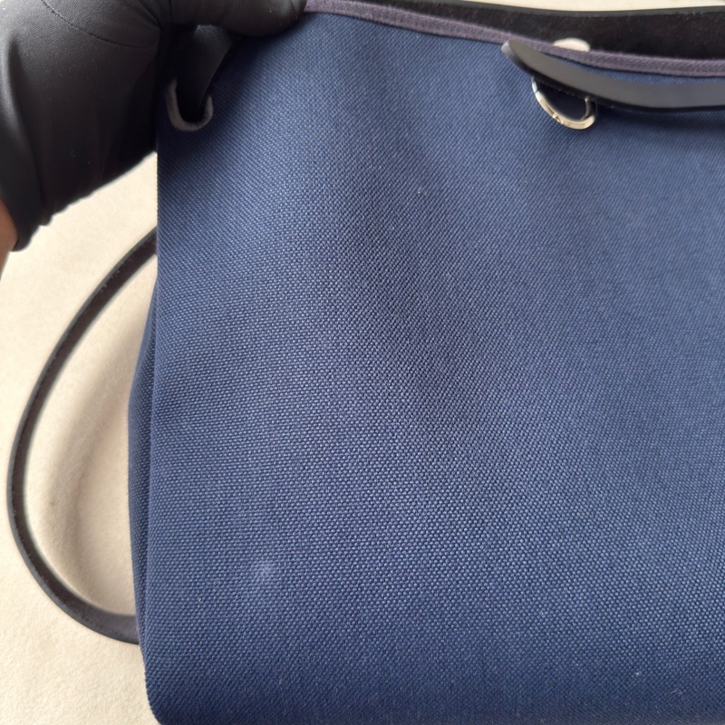 Hermes/愛馬仕herbag messenger39新款橫版海軍藍帆布銀扣b刻 手提斜挎包 配件塵袋-7