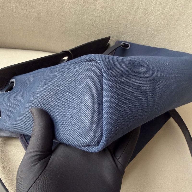 Hermes/愛馬仕herbag messenger39新款橫版海軍藍帆布銀扣b刻 手提斜挎包 配件塵袋-8