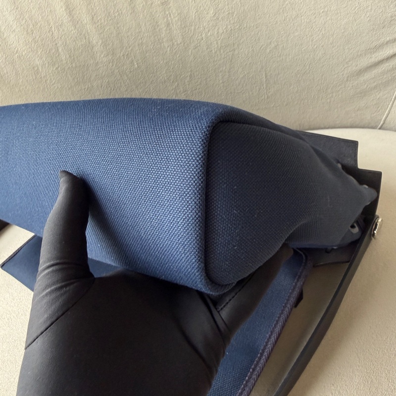 Hermes/愛馬仕herbag messenger39新款橫版海軍藍帆布銀扣b刻 手提斜挎包 配件塵袋-9