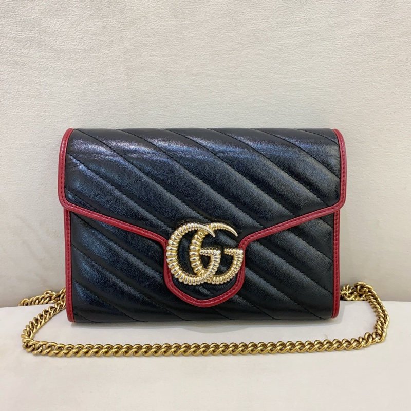 Gucci古馳 Marmont 黑紅 miniwoc鏈條包 無配件 單品-0