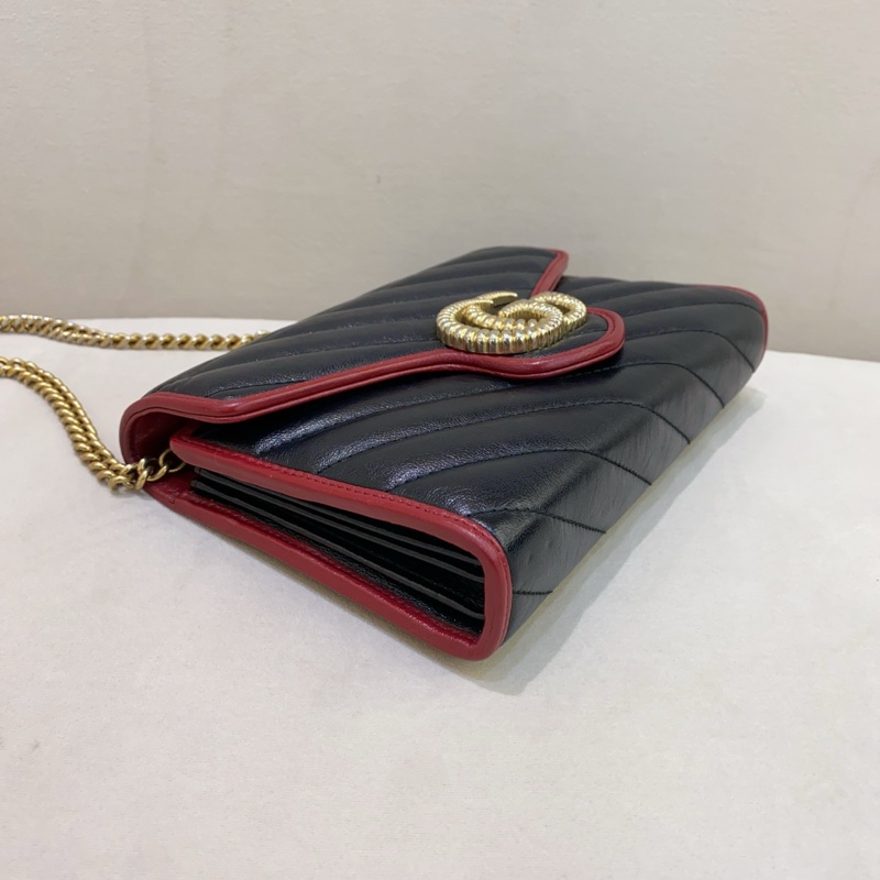 Gucci古馳 Marmont 黑紅 miniwoc鏈條包 無配件 單品-2
