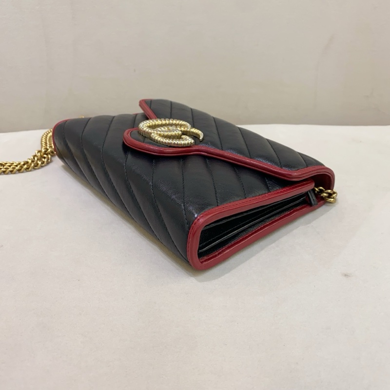 Gucci古馳 Marmont 黑紅 miniwoc鏈條包 無配件 單品-3
