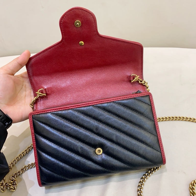 Gucci古馳 Marmont 黑紅 miniwoc鏈條包 無配件 單品-5