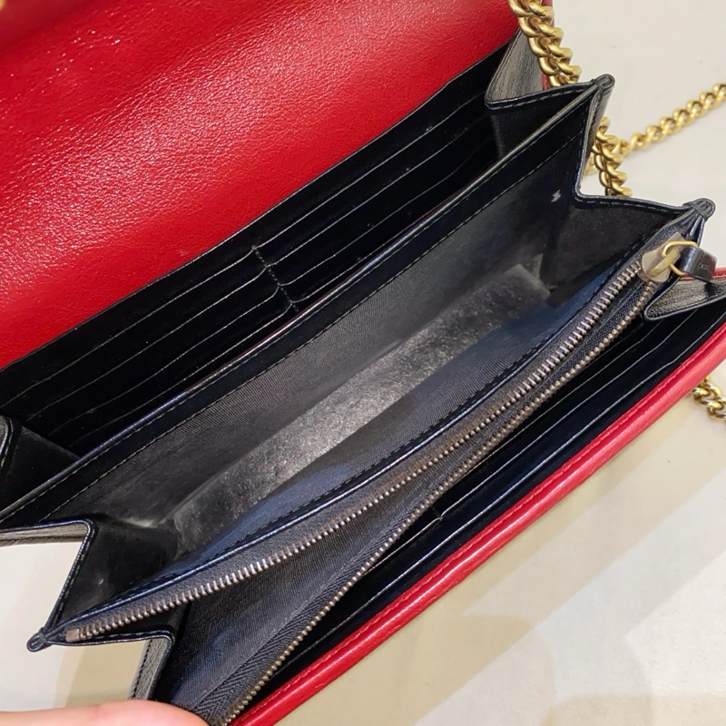 Gucci古馳 Marmont 黑紅 miniwoc鏈條包 無配件 單品-6