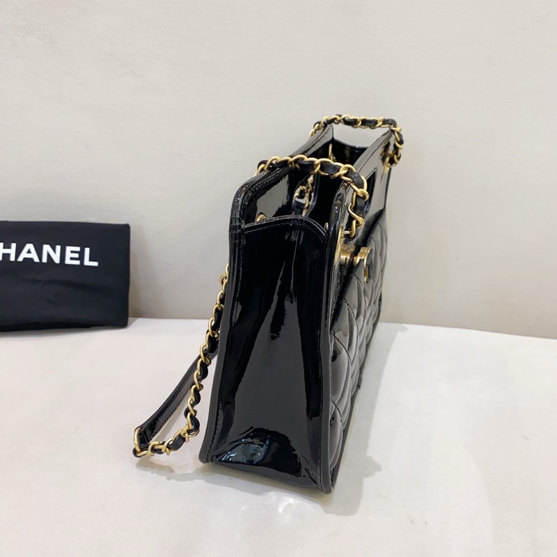 Chanel香奈兒 23s 黑色 漆皮手提郵差包 芯片款-2