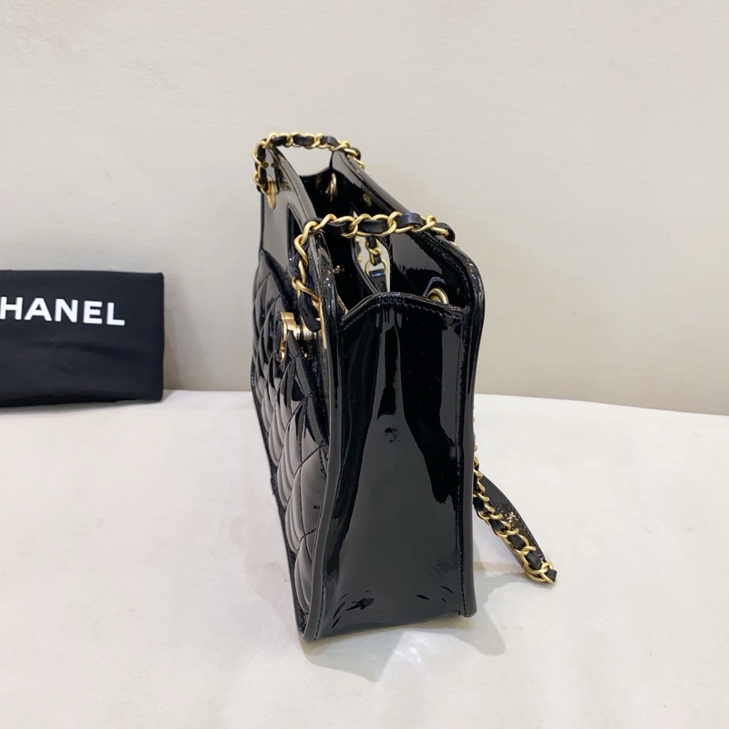 Chanel香奈兒 23s 黑色 漆皮手提郵差包 芯片款-3