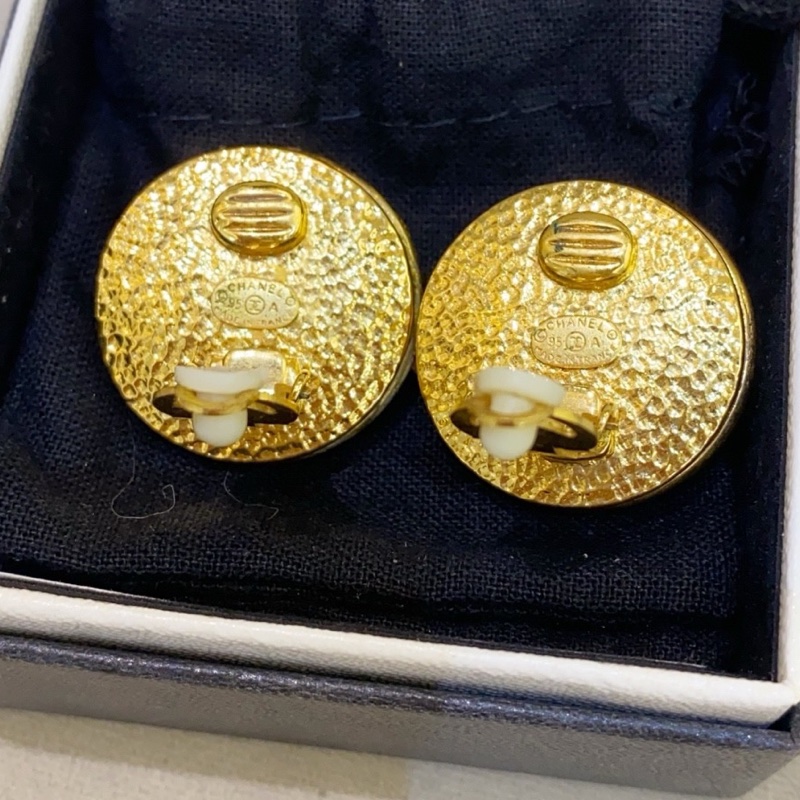 Chanel香奈兒 vintage中古 黑金熔岩雙c耳夾耳釘耳環-3