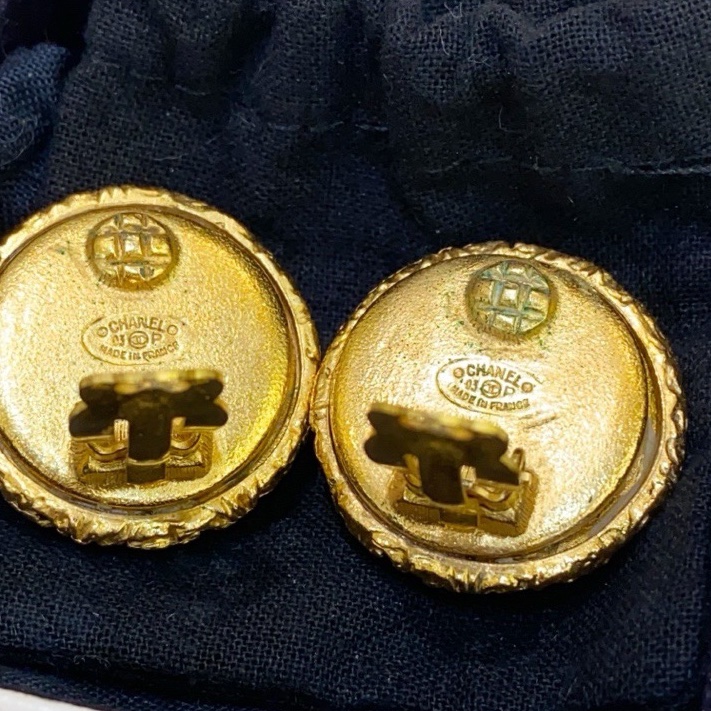 Chanel香奈兒 vintage中古 黑金熔岩雙c耳夾耳釘耳環-4