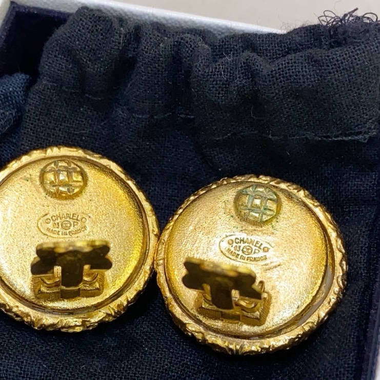 Chanel香奈兒 vintage中古 黑金熔岩雙c耳夾耳釘耳環-5