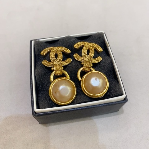 Chanel香奈兒 中古款 葡萄藤耳夾 琉璃珍珠 重工鍍金