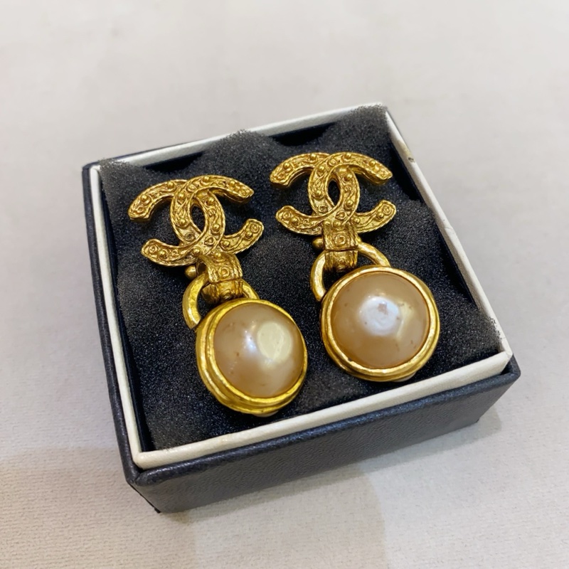 Chanel香奈兒 中古款 葡萄藤耳夾 琉璃珍珠 重工鍍金-1