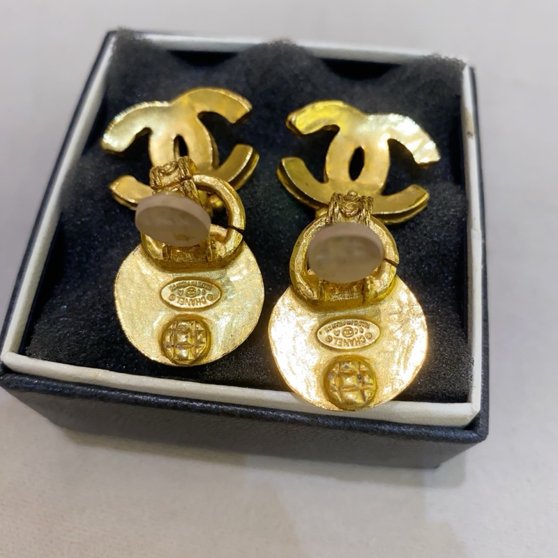 Chanel香奈兒 中古款 葡萄藤耳夾 琉璃珍珠 重工鍍金-3