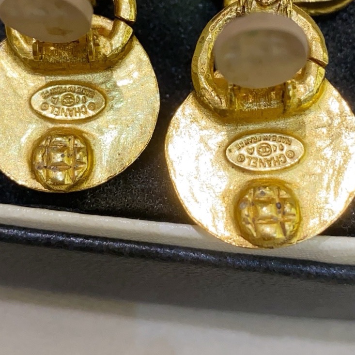 Chanel香奈兒 中古款 葡萄藤耳夾 琉璃珍珠 重工鍍金-4