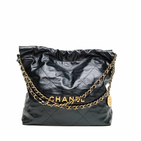 CHANEL 22BagTote托特包小號黑色牛皮晶片金扣肩背包