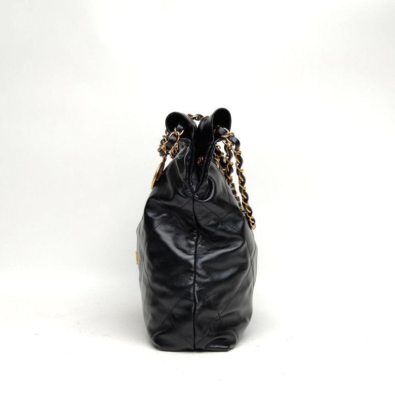 CHANEL 22BagTote托特包小號黑色牛皮晶片金扣肩背包-1