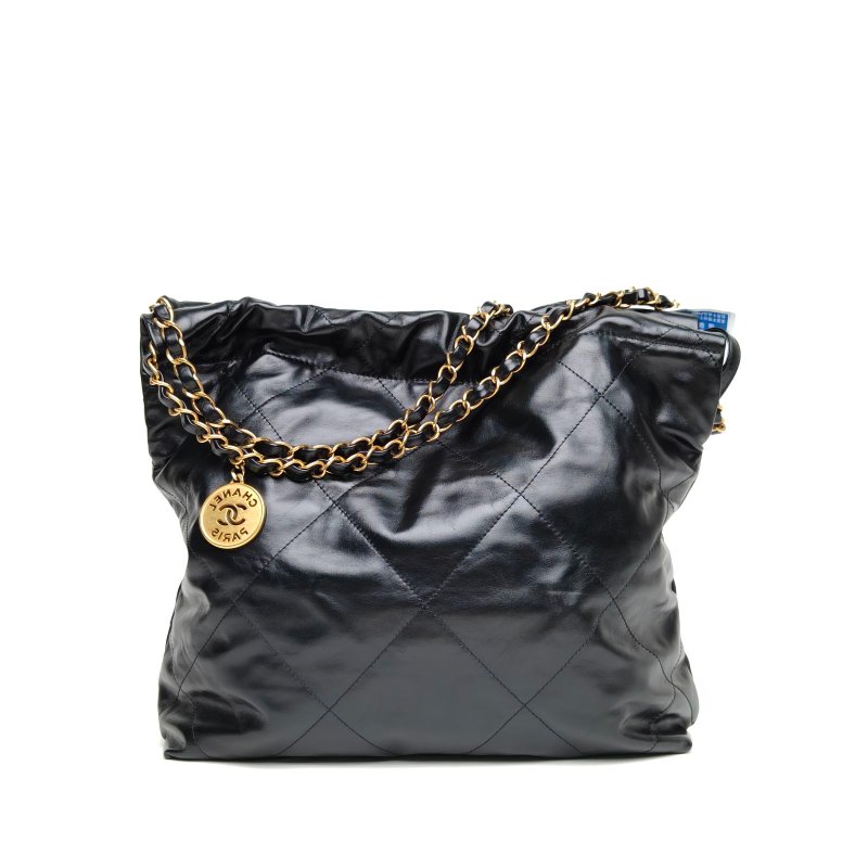 CHANEL 22BagTote托特包小號黑色牛皮晶片金扣肩背包-2