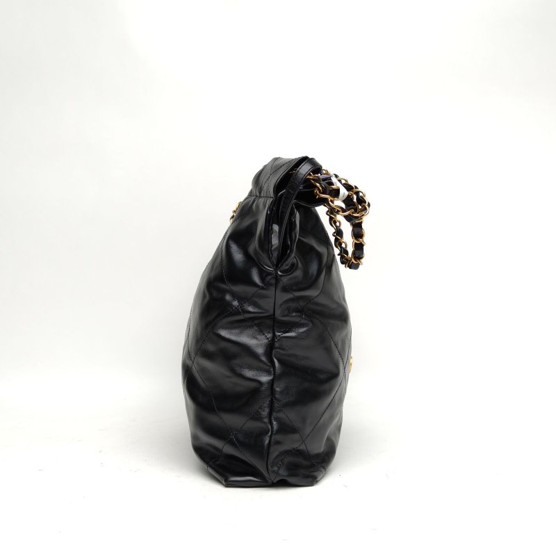 CHANEL 22BagTote托特包小號黑色牛皮晶片金扣肩背包-3