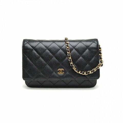 CHANEL CFWOC19黑色荔枝牛皮25開金扣肩背包