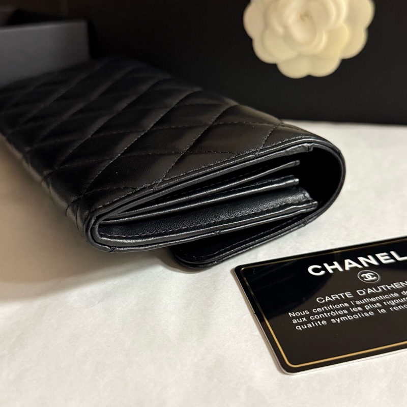 99新chanel香奈兒  黑色銀扣黑銀CF錢包長款錢夾卡包 25開有卡 盒子塵袋-3