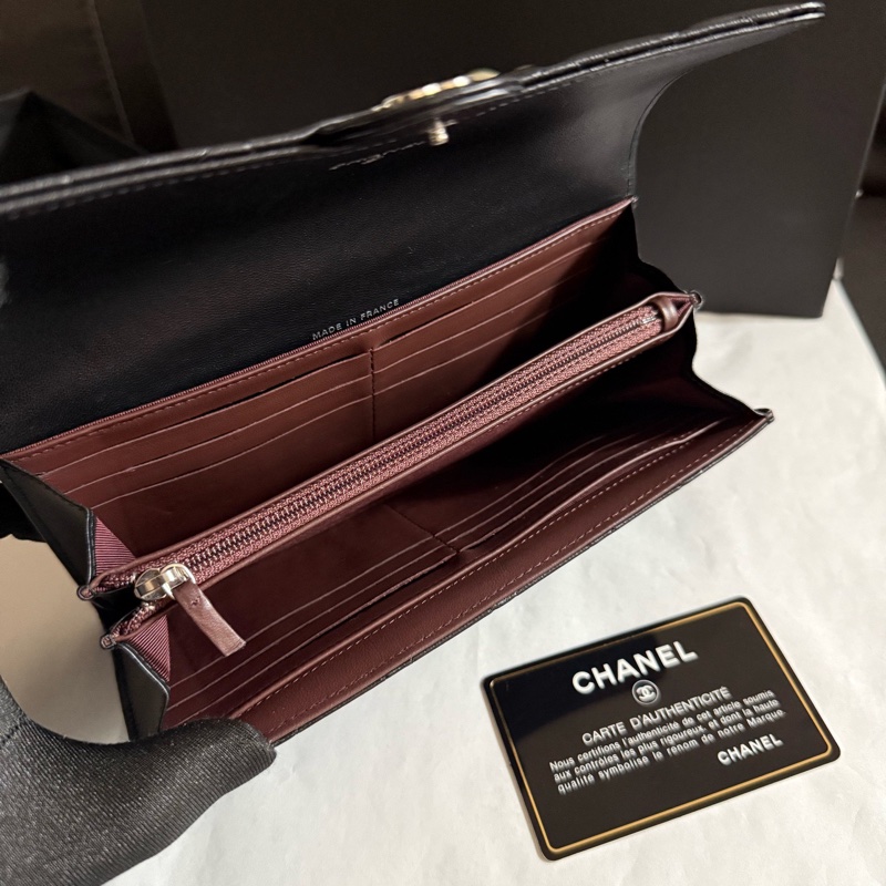 99新chanel香奈兒  黑色銀扣黑銀CF錢包長款錢夾卡包 25開有卡 盒子塵袋-7