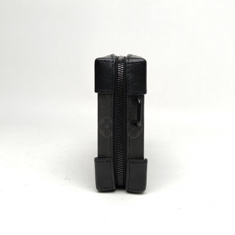 LOUIS VUITTON SoftTrunkWallet盒子包黑色晶片老花牛皮肩背包-3