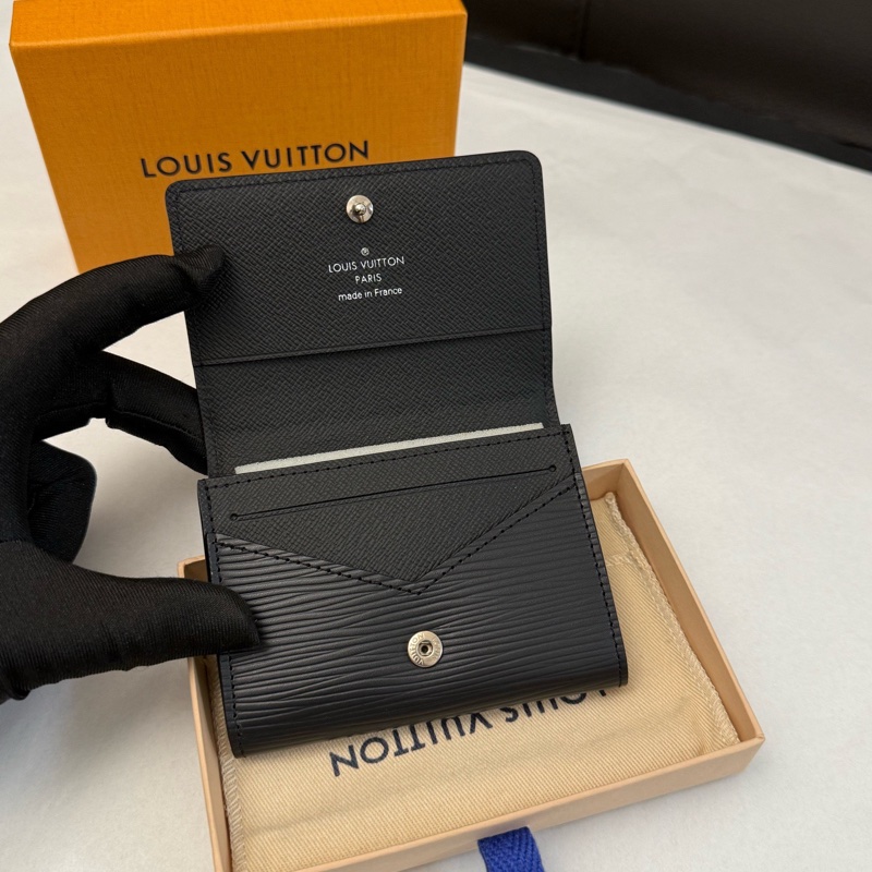 閒置未使用 Louis Vuitton路易威登黑色水波紋卡包錢包零錢包 芯片款盒子塵袋-0