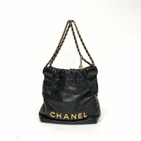 CHANEL 22BagTote托特包Mini黑色牛皮晶片金扣肩背包