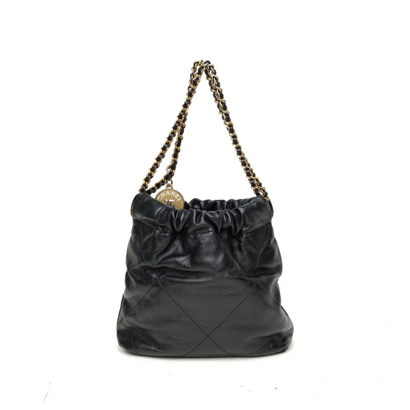 CHANEL 22BagTote托特包Mini黑色牛皮晶片金扣肩背包-2