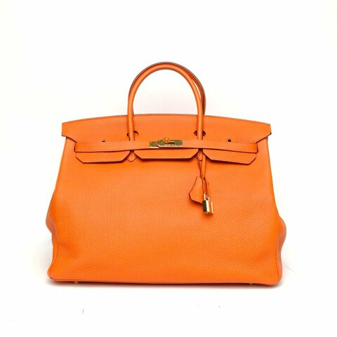 HERMES Birkin40愛馬仕橙Togo皮框N金扣肩背包