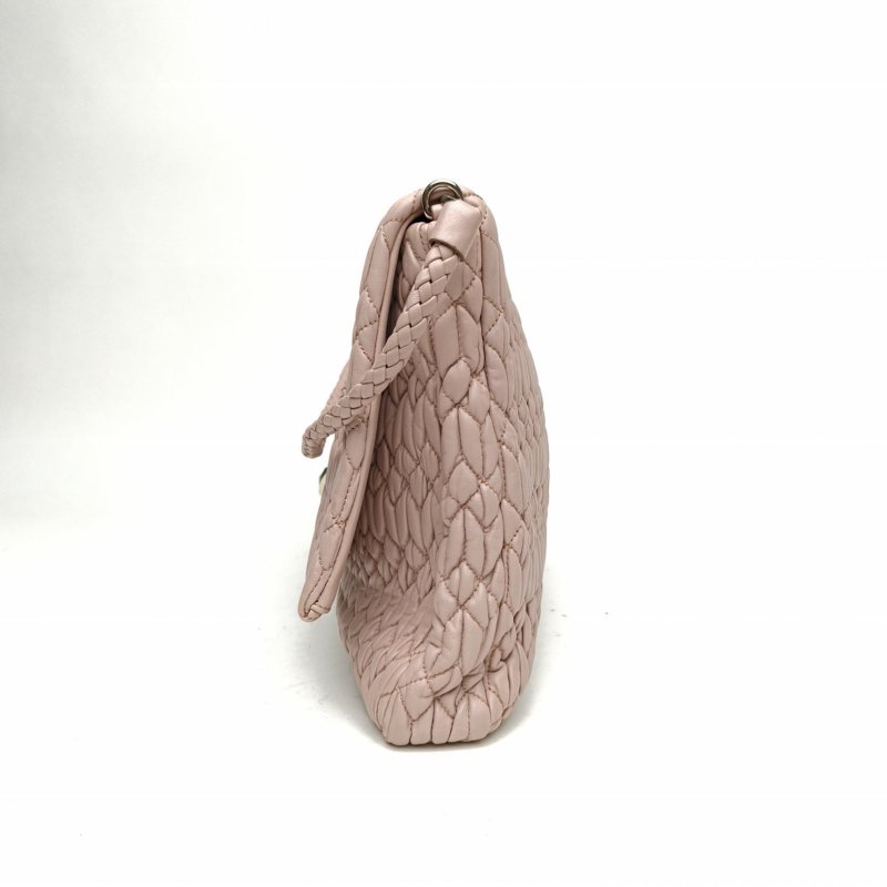 MIU MIU 粉色羊皮褶皺帶鑽單肩包鑽石鏈條maxi肩背包-1