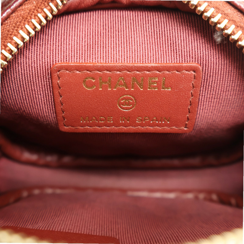紅磚色 菱格紋 荔枝牛皮 零錢包 金釦【CHANEL 香奈兒】-3