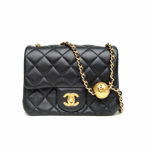 CHANEL CF口蓋包方胖子黑色羊皮晶片金扣新款硬底肩背包