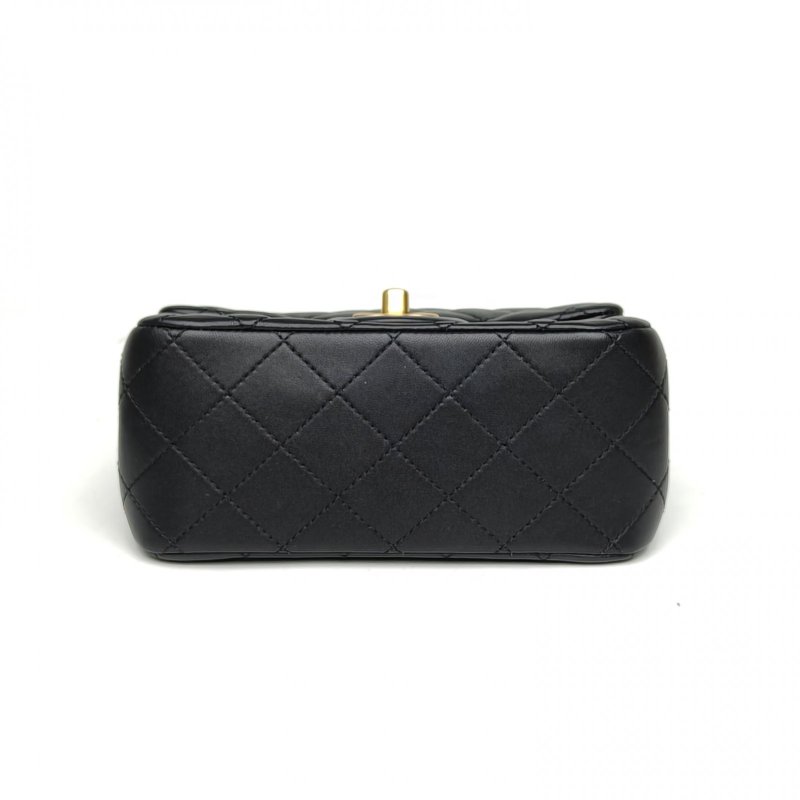 CHANEL CF口蓋包方胖子黑色羊皮晶片金扣新款硬底肩背包-4