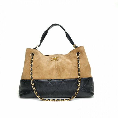 CHANEL 25A手工坊系列托特包Hobo小號拼色晶片金扣肩背包