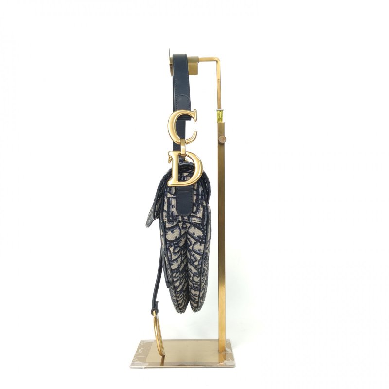 DIOR SADDLE馬鞍中號墨藍色帆布金扣Oblique印花肩背包-1
