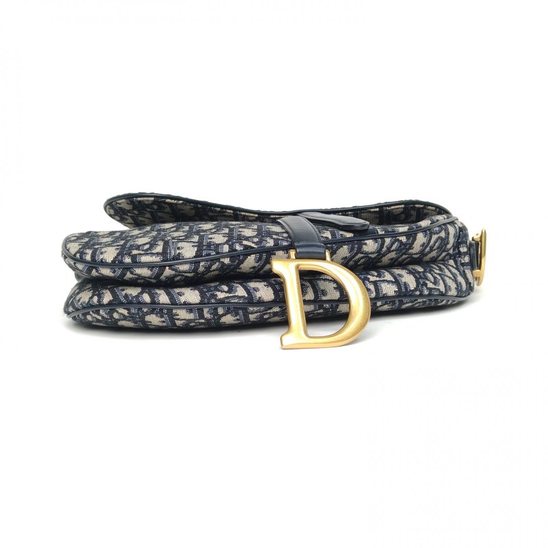 DIOR SADDLE馬鞍中號墨藍色帆布金扣Oblique印花肩背包-4
