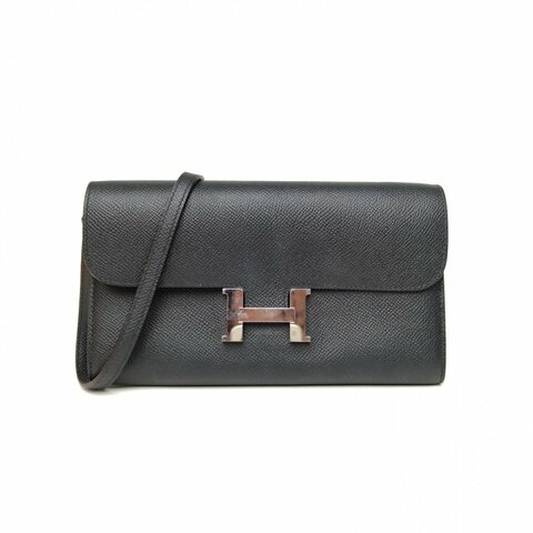 HERMES Constance康康LongToGo黑色Epsom皮W刻銀扣肩背包