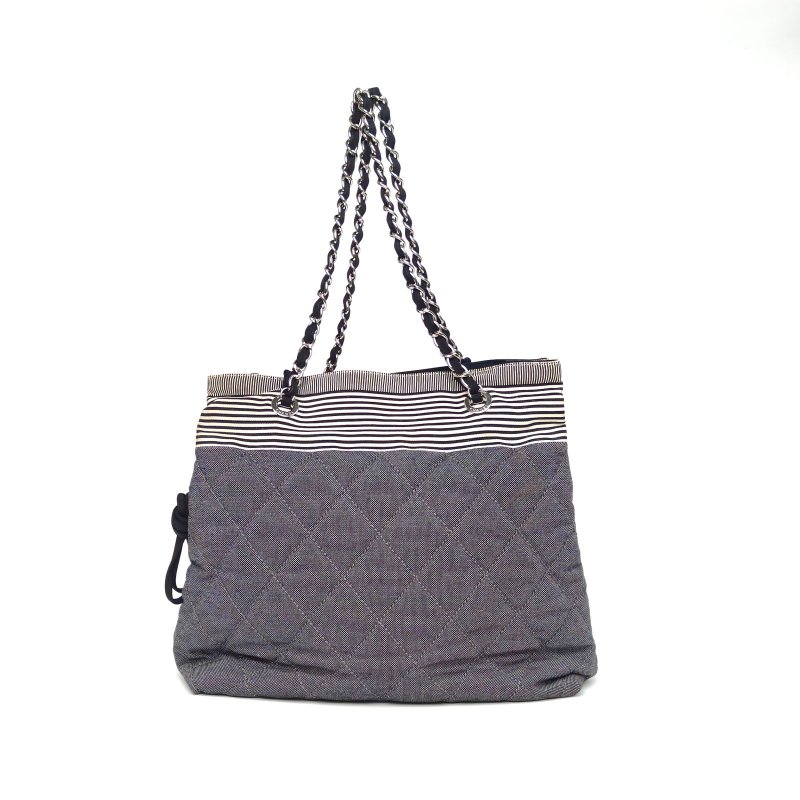 CHANEL 拼色帆布13開銀扣雙C大logotote托特包肩背包-2