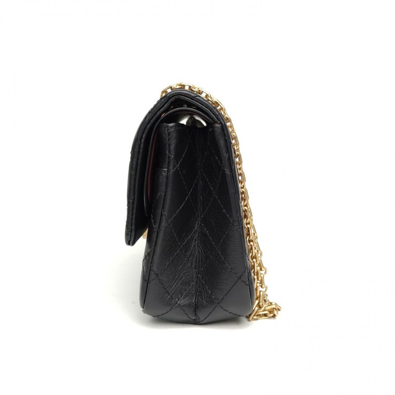 CHANEL 2.55口蓋包小號24黑色牛皮26開金扣肩背包-1