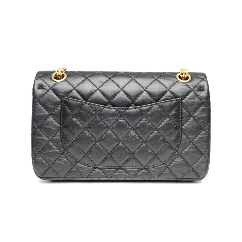 CHANEL 2.55口蓋包小號24黑色牛皮26開金扣肩背包-2