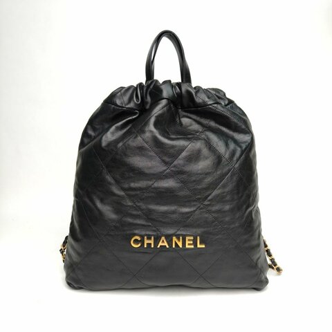 CHANEL 22Bag帶手柄雙肩包大號黑色牛皮晶片金扣肩背包